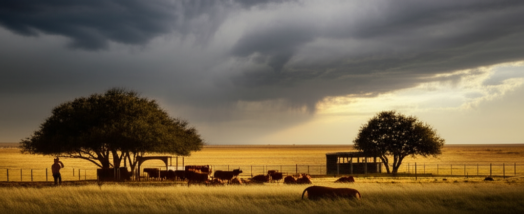Texas ranch with dramatic sky